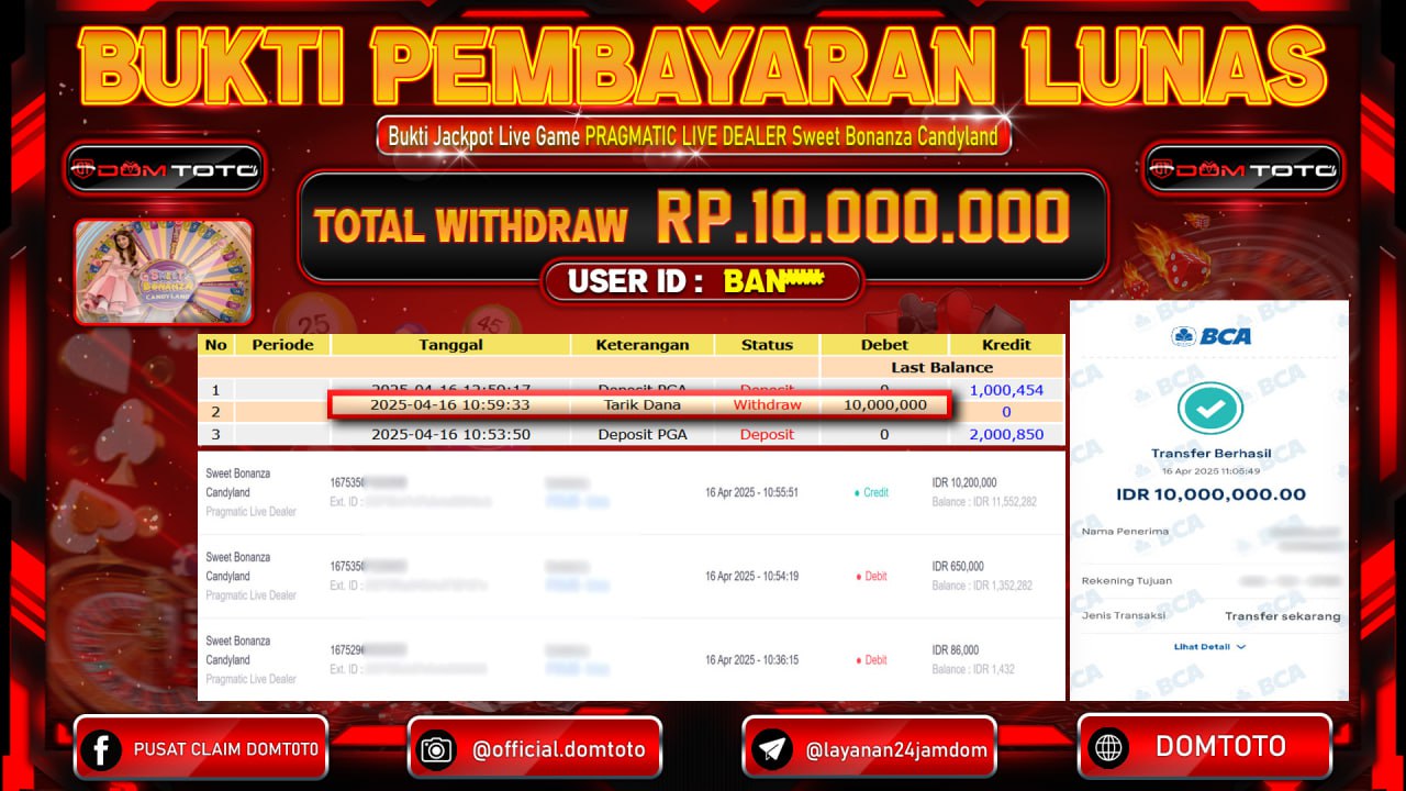 JACKPOT LIVE GAMES SWEET BONANZA CANDYLAND 16 APRIL 2025